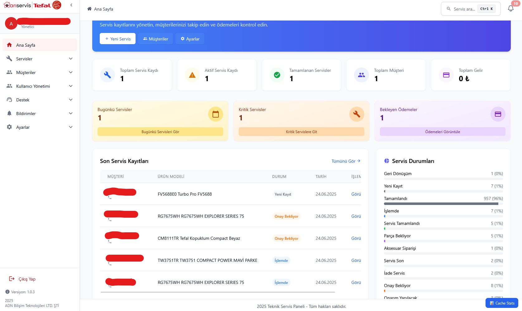Arı Servis Teknik Servis Paneli - Yazılım Geliştirme projesi görseli